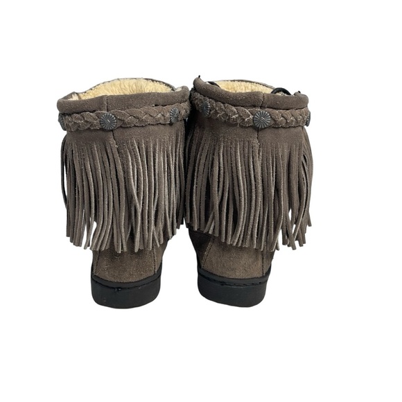 Minnetonka Tramper Boot Moccasins- Gray Suede Fringe Lace Up Boho Womens 5 - Picture 3 of 11